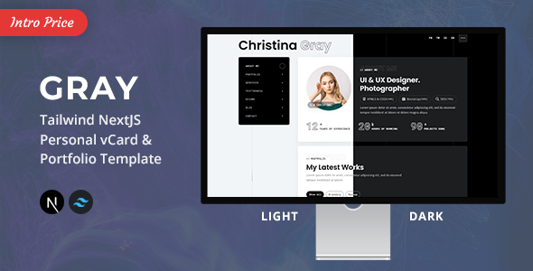 Gray – Tailwind NextJS Personal vCard/Portfolio Template – 0 Sold!