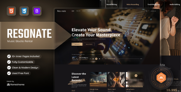 Resonate – Music Studio Production HTML Template – 0 Sold!