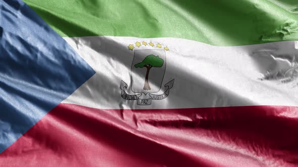 Equatorial Guinea textile flag waving on the wind. Slow motion. 20 seconds loop.