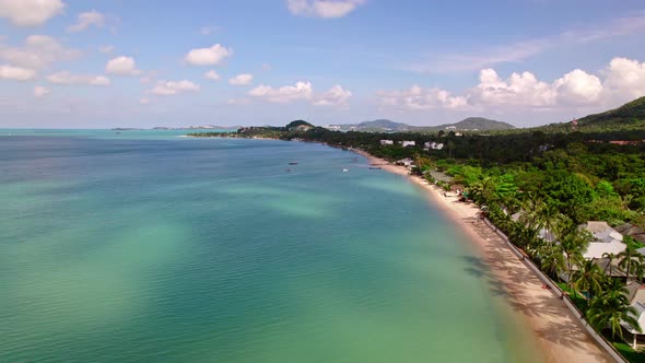 4k Drone Footage of the Beach at Mae Nam on Koh Samui in Thailand, Including Beachfront Resorts with