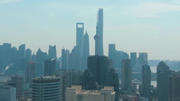 Shanghai City. Urban Lujiazui Skyline at Sunny Day. China. Aerial View
