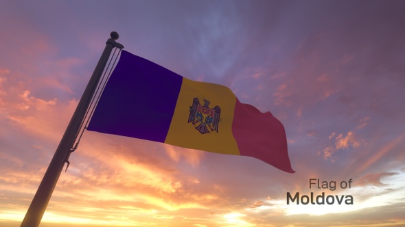 Moldova Flag on a Flagpole V3