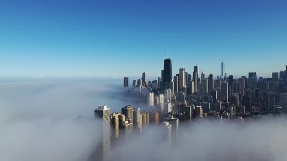 Chicago Cityscape Covered in Fog - Aerial Shot