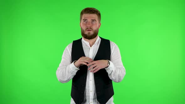 Man Claps His Hands Indifferently. Green Screen