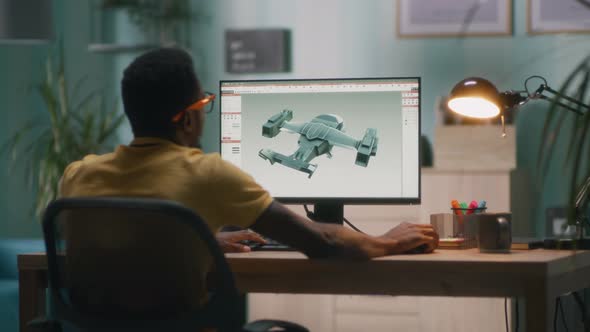 African American 3D Designer Working Remotely From Home
