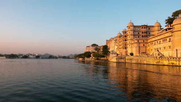 Udaipur Rajasthan India. Time lapse at sunset. Travel destination and tourism landmarks.