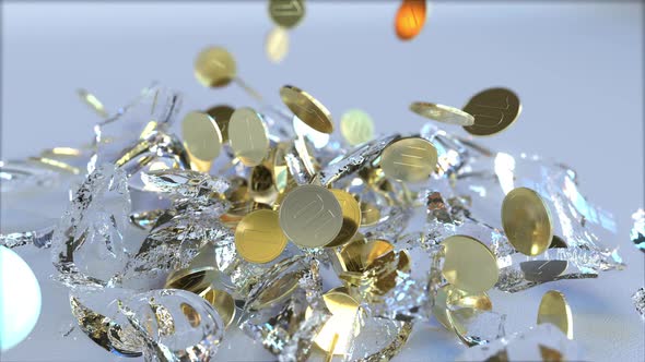 Breaking Glass Piggy Bank Full of Coins alt