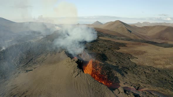 Active Volcano Spewing Hot Lava Fountain from a Volcanic Crater