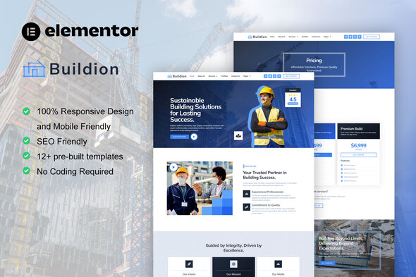 Buildion – Construction & Building Service Elementor Pro Template Kit – 0 Sold!