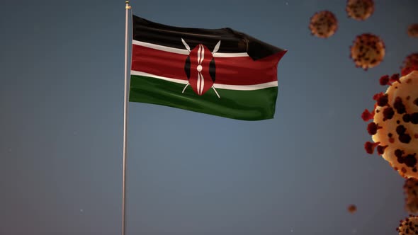 Kenya Flag With Corona Virus Attack 4K