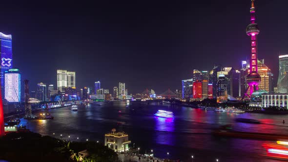 Shanghai River Cityscape  Pan Up