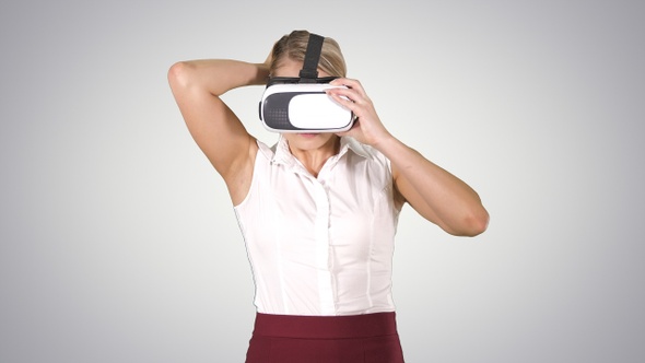 Woman with VR headset glasses device Virtual reality concept
