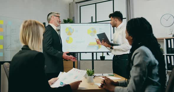 Man Handshaking with His Male Colleague while Female Partners Clapping Hands