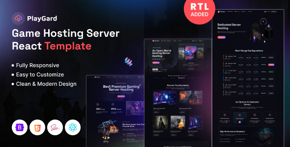 Playgard – Game Hosting Server Website React template – 0 Sold!