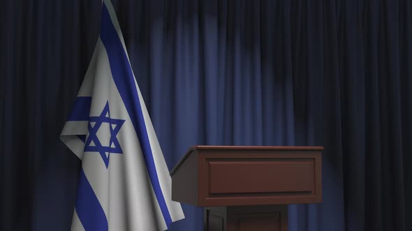 Flag of Israel and Speaker Podium Tribune