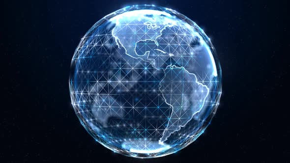 Global Technology planet Earth hologram Network data security IOT