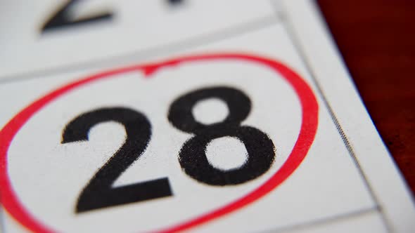 The Calendar 28Th Day of the Month is Circled