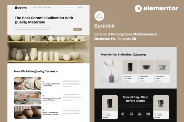 Syramik – Ceramic & Pottery Store WooCommerce Elementor Pro Template Kit – 0 Sold!