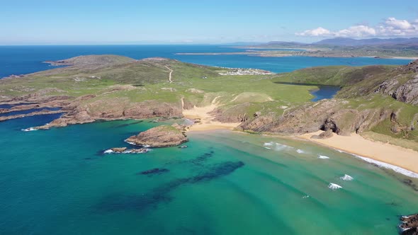Aerial View of the Murder Hole Beach Officially Called Boyeeghether Bay in County Donegal Ireland