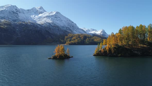 Aerial view of Lake Sils, Graubuenden, Switzerland