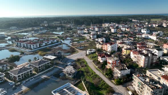 A city built on water aerial view 4 K Turkey Manavgat