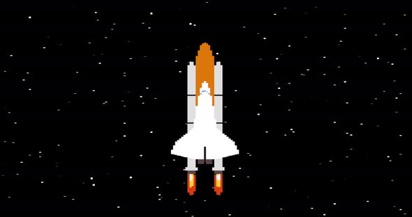 Retro Style Spacecraft Flying in Dark Starry Galaxy Looped Video.