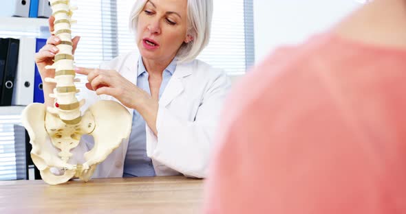 Female explaining the spine to female patient