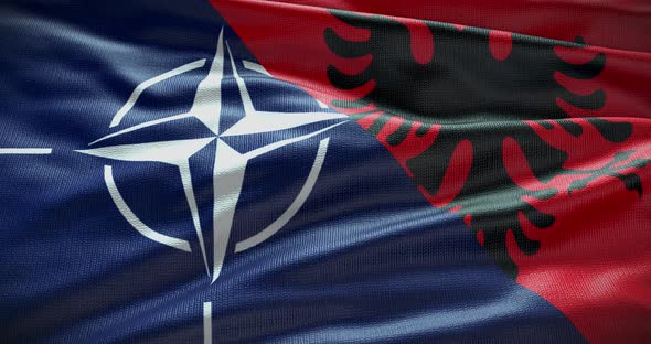 Albania and NATO waving flag animation looped 4K