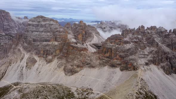 Aerial view on the   Dolomites Alps  ,Tre cime di Lavaredo, Italy