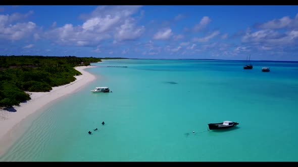 Aerial above texture of perfect sea view beach vacation by clear water with bright sand background o