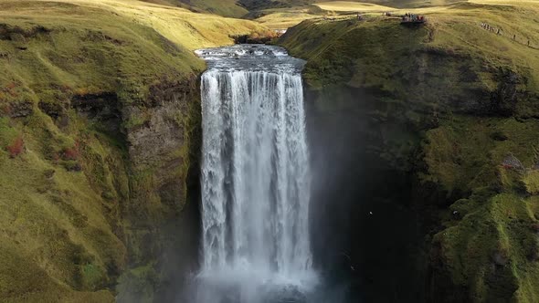 big waterfall in iceland mountains