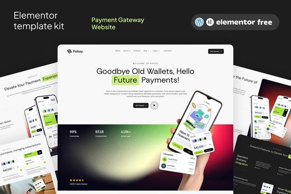 Pobay - Online Payment Gateway Mobile Apps Elementor Template Kit