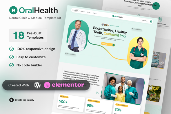 OralHealth – Dental Clinic & Medical Elementor Template Kit – 0 Sold!