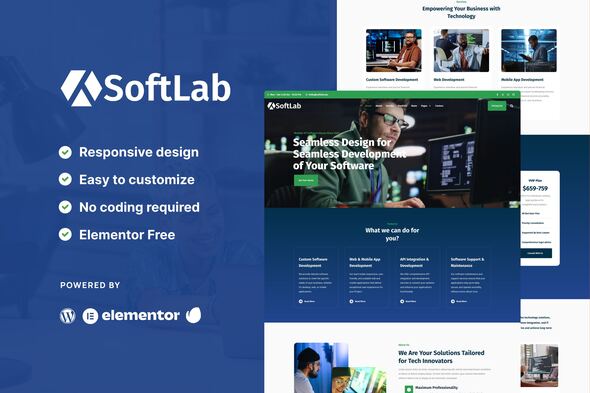 SoftLab – Technology & Software SaaS Elementor Pro Template Kit – 0 Sold!