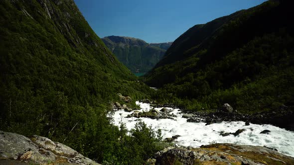 River from Buarbreen glacier in Folgefonna national park Norway.
