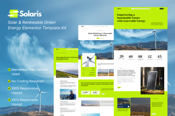 Solaris – Solar & Renewable Energy Elementor Template Kit – 0 Sold!