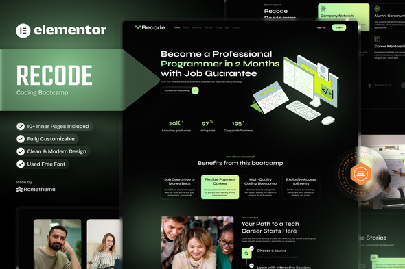 Recode – Coding Bootcamp Elementor Template Kit – 0 Sold!