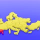 Map of Europe in yellow, focused on Spain in red with a map sticker - VideoHive Item for Sale