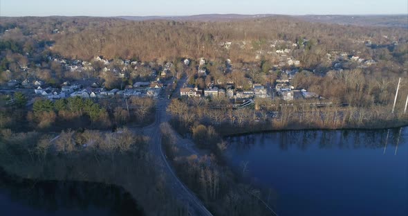 Zooming Out Aerial View of Upstate New York and Muscoot Reservoir