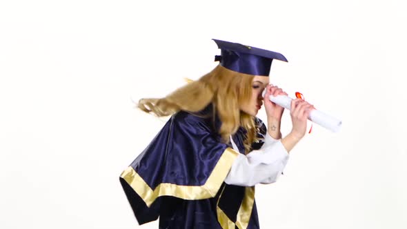 Woman with Graduation Gown and Diplom