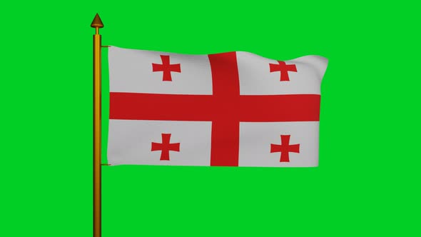 National flag of Georgia waving with flagpole on chroma key, Republic of Georgia flag textile