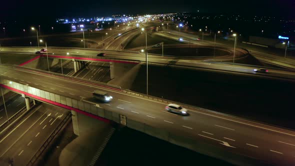 Aerial Flying Directly Over the Highway and Reverse at Low Altitude