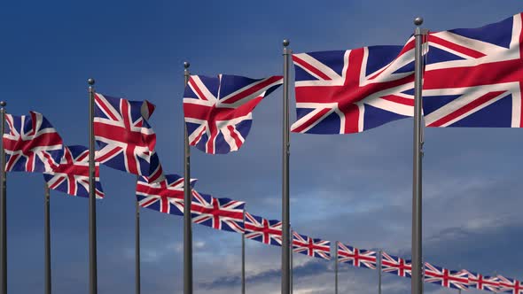 The United Kingdom Flags Waving In The Wind  4K