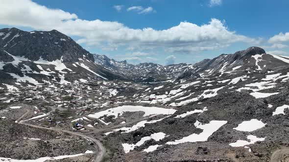 The end of winter in the mountains aerial view 4 K