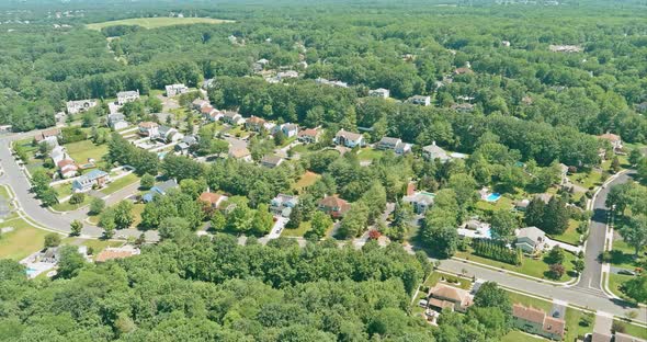 Aerial View of a Monroe Town Neighborhood Residential Area Houses in a Small Town in NJ USA