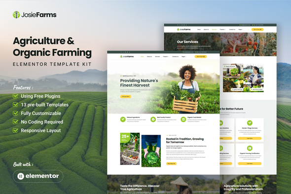 JosieFarms – Agriculture & Organic Farming Elementor Template Kit – 0 Sold!