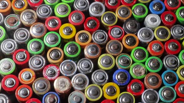Close-up of used AA batteries. Finger batteries. 