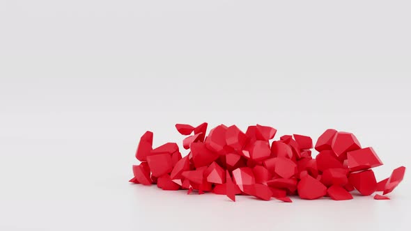 Red 3d heart collapses on white background