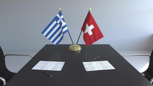 Flags of Greece and Switzerland and Papers alt