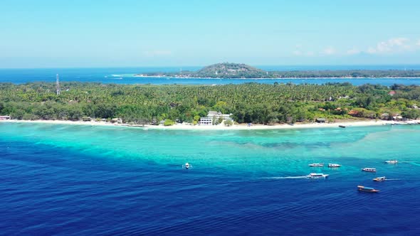 Aerial above texture of luxury tourist beach time by transparent ocean and white sandy background of